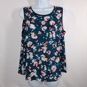 NWT CAbi Spirity Top Cottonwood Print Women's Medium Blue Red Pink Sleeveless